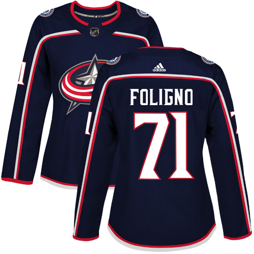 Adidas Blue Jackets #71 Nick Foligno Navy Blue Home Authentic Women's Stitched NHL Jersey - Click Image to Close